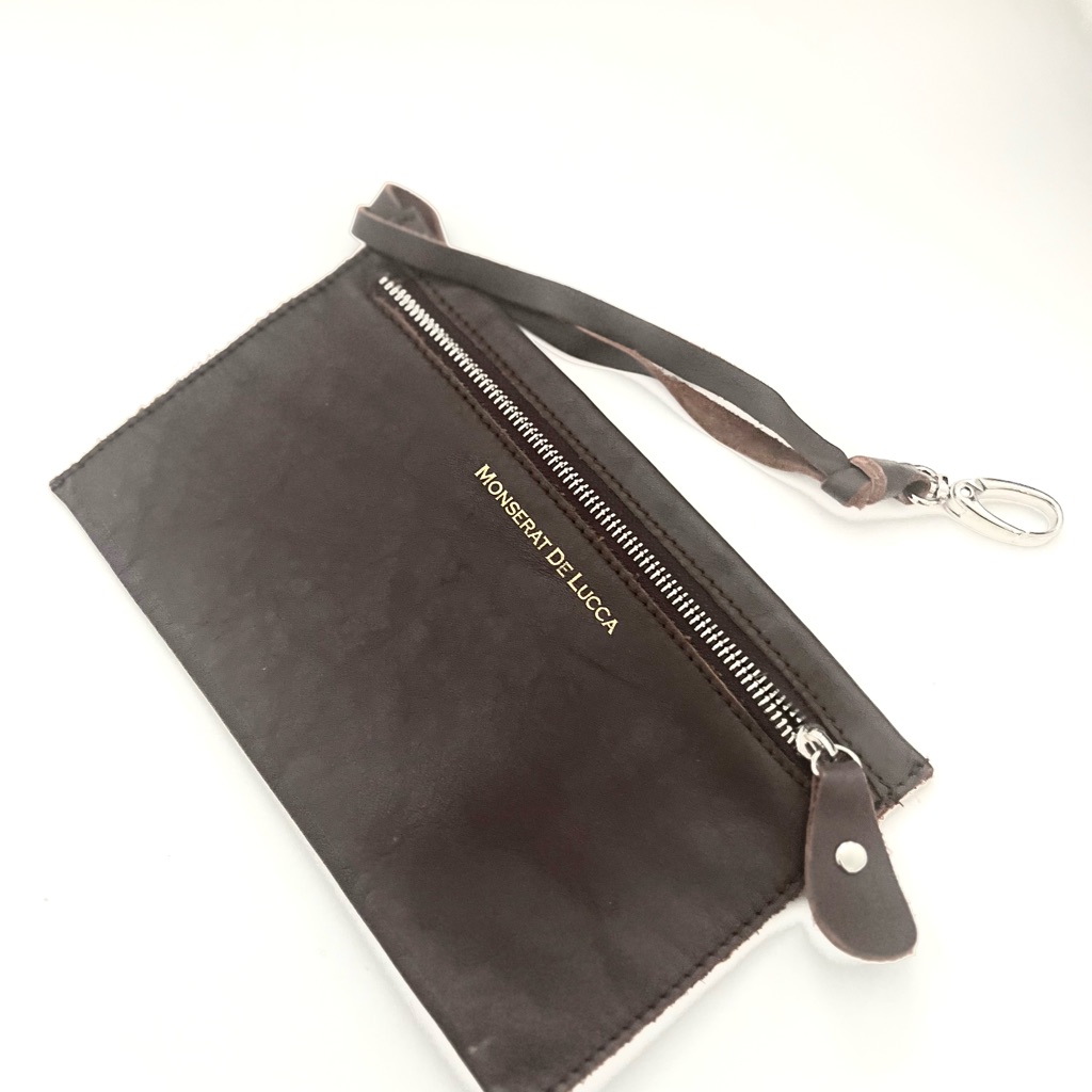 Monserat De Lucca Brown Leather Pochette Clutch Bag
